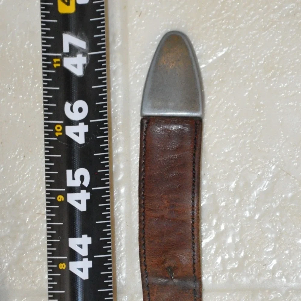 Vintage‎ Leather Belt 42 Brown Fair Distressed Western Metal Tip Rugged